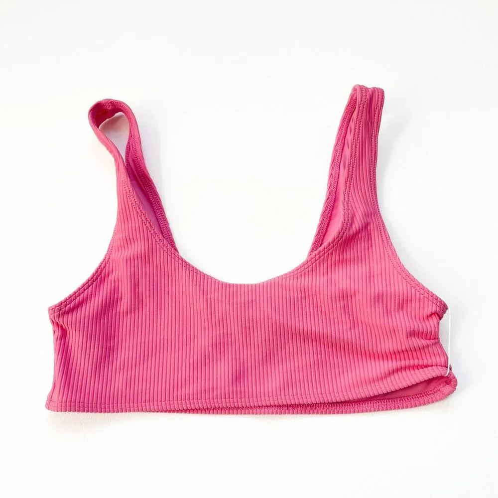 Frankies Bikinis Connor Ribbed Scoop Bikini Top Cherub Pink Size Small NWT